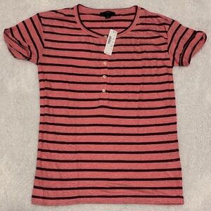 J. Crew linen small Pink and Purple Striped women’s Shirt with 1/4 button front